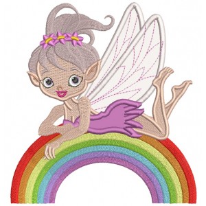 Cute Little Fairy On The Rainbow Applique Machine Embroidery Design Digitized Pattern